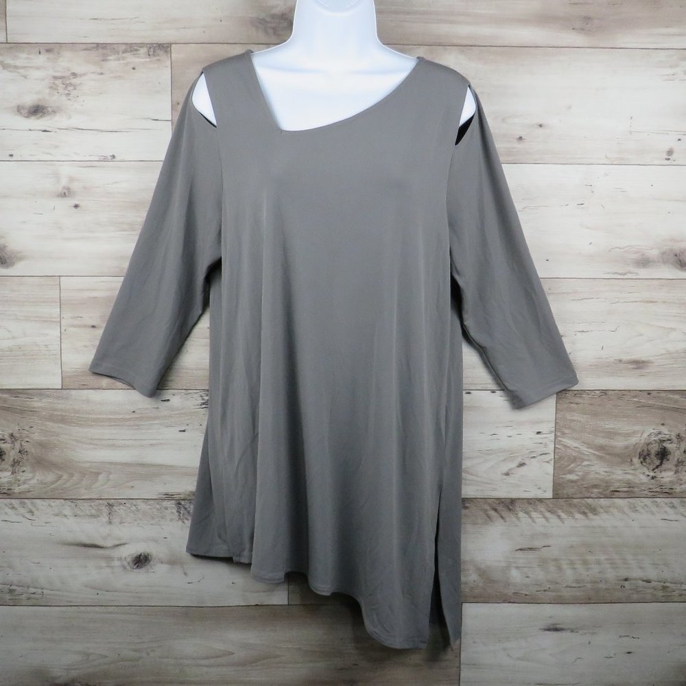 Alfani* Women's 3/4 Sleeve Asymmetrical‎ Neckline/Hem Cutout Shoulders Blouse~ L